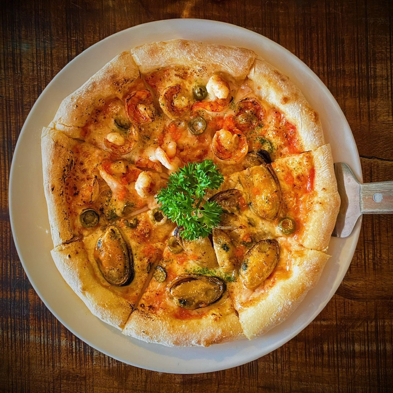 Seafood pizza